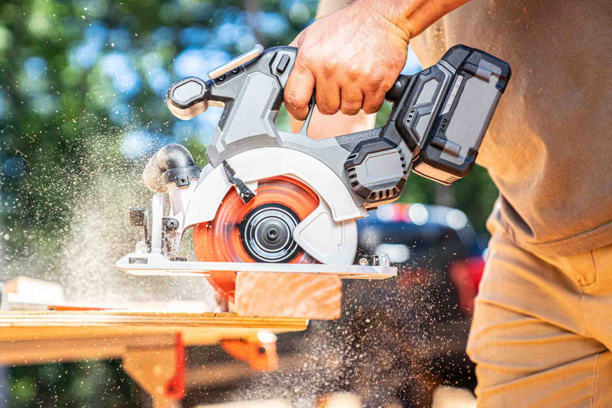 Professional use shot showing the Crescent 24-tooth framing blade slicing through dimensional lumber, demonstrating high-speed material removal and reduced vibration.