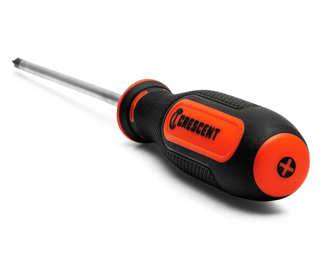 Studio shot of a single Phillips screwdriver resting on a white background, displaying the full length of the tool from the ergonomic handle to the tip.