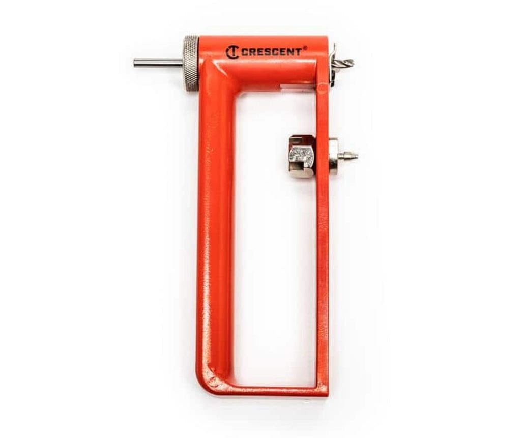 A Crescent CTHOLECUT 17-3/8 inch adjustable circle hole cutter with a durable orange steel frame and a precision-ground drill bit for professional layout work.