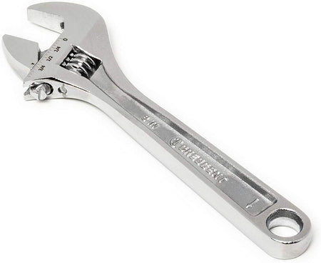 An alternative angled view of the Crescent adjustable wrench highlighting the precision-machined hex jaw design that reduces slippage and provides a tight grip on nuts and bolts.