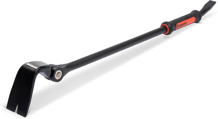 Close-up perspective of the Crescent 30-inch indexing pry bar focusing on the heavy-duty swivel joint and the polished hammer striking surface on the back of the head.