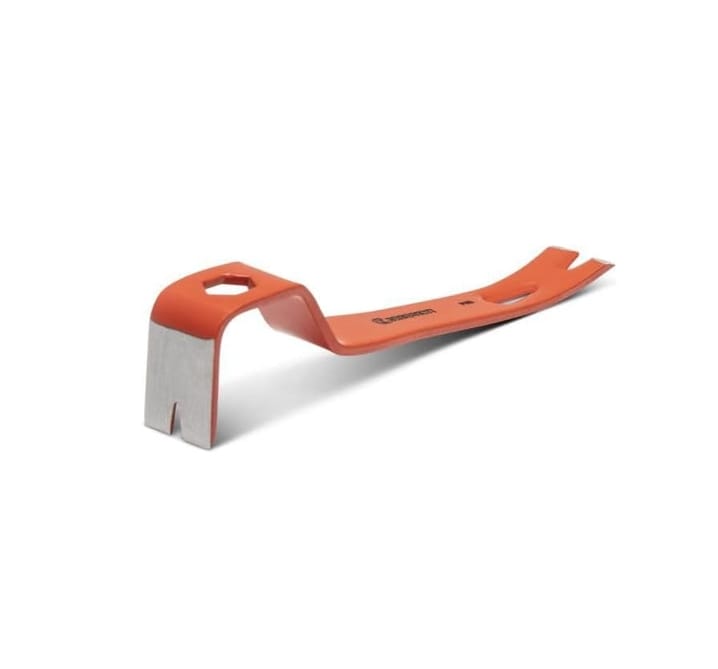 Angled view of the Crescent compact alloy steel mini pry bar showcasing the precision ground flat prying tip and the integrated 10mm hex fitting.