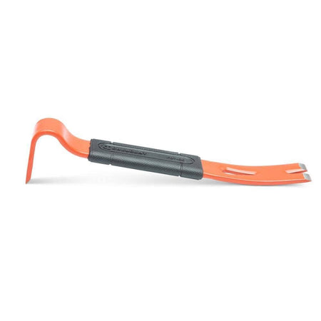Side profile view of the Crescent 7-inch flat pry bar illustrating the ergonomic curve of the gooseneck and the tapered ground edges designed for precision trim and molding removal.