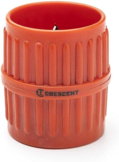 Compact cylindrical housing of Crescent CTPIPEREAM constructed for portable storage in plumbing tool bags.