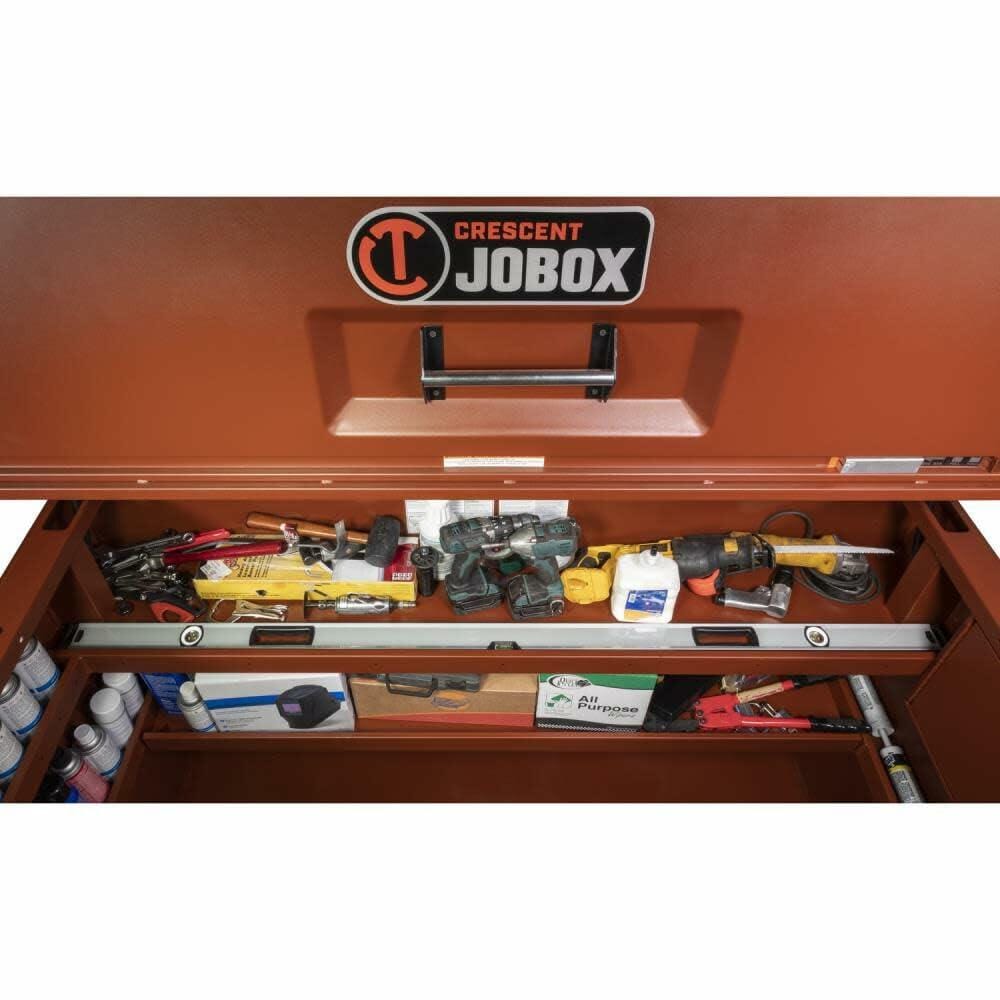 Open tool chest with tools and Crescent Joobox logo
