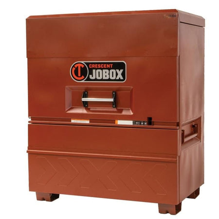 Crescent JOBOX 48-inch Site-Vault heavy-duty piano box jobsite storage cabinet, closed from the front-right angle.