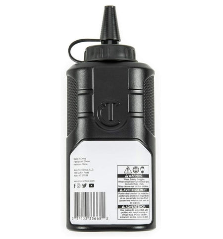 Back view of the black chalk bottle showing the textured side grips, the embossed Crescent "C" logo, and the rear label with safety warnings and barcode.