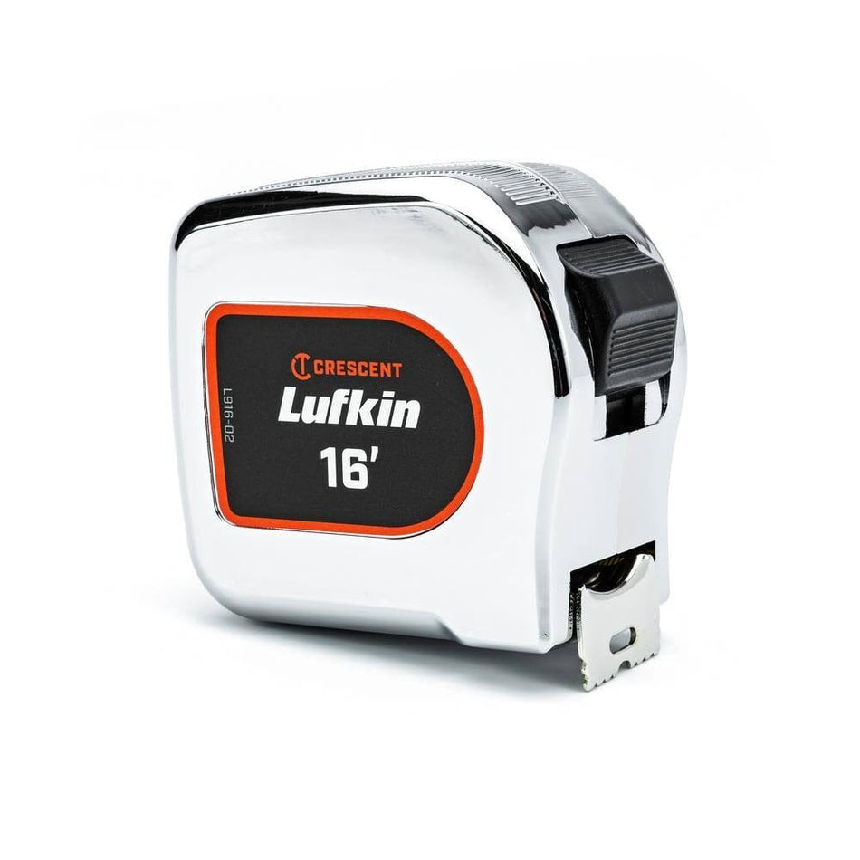 Crescent Lufkin L916-02 16 Ft Tape Measure with 1 Inch Wide Yellow Clad Blade Chrome Case Matte Nylon Coating 10 Ft Reach Hand Tool