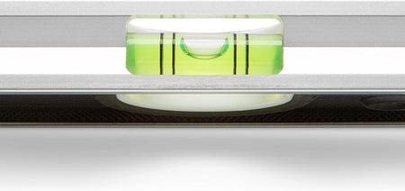 A top-down view of the large center magnified vial on the Crescent Lufkin torpedo level, emphasizing the clear pitch lines and the enlarged bubble design that provides 25 percent greater visibility for professional tradespeople.