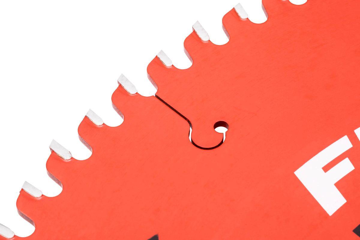 Laser-cut perimeter expansion relief slot on a Crescent saw blade engineered to dissipate thermal friction heat.