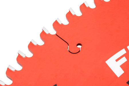 Laser-cut perimeter expansion relief slot on a Crescent saw blade engineered to dissipate thermal friction heat.