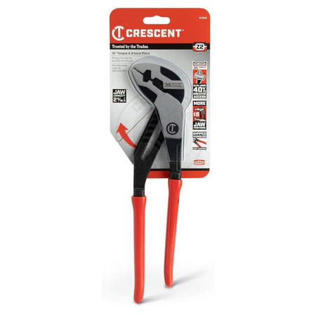 A front retail packaging shot showcasing the adjustable Crescent Z2 series slip joint pliers secured to its high-contrast red and white factory blister card, highlighting product specifications such as its 2-1/8 inch jaw capacity, lifetime warranty, and 10 dynamic jaw positions.
