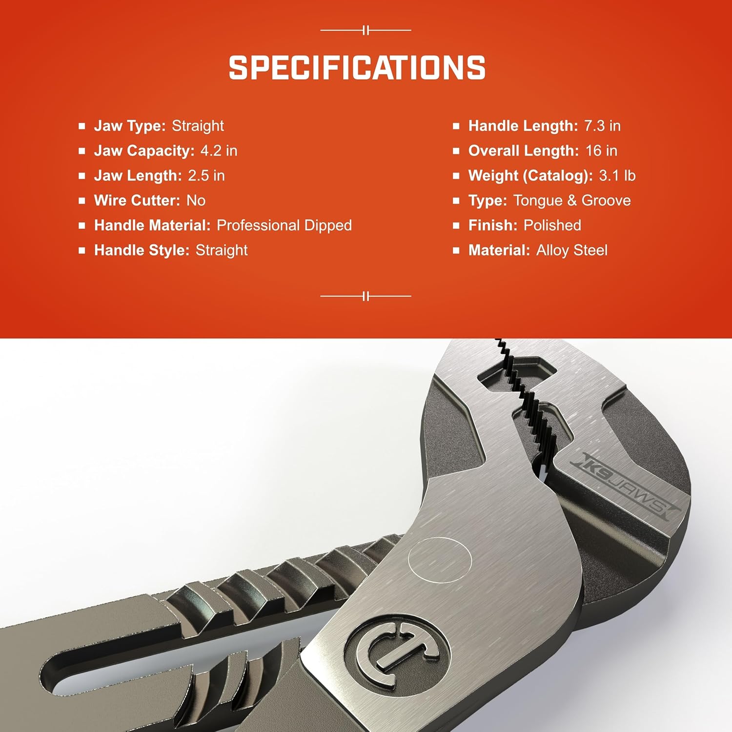 A technical specifications overview sheet for the Crescent Z2 series hand tool, displaying core text metrics such as jaw capacity, overall length, and alloy steel construction over a crisp rendering of the micro-serrated K9 jaws.
