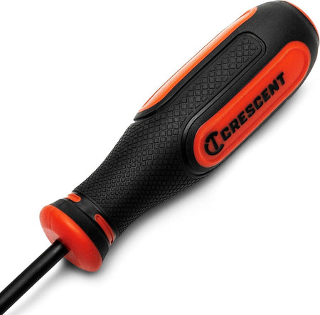 Ergonomic textured tri-lobe dual-material screwdriver handle with raised Crescent branding for high-torque comfort and control.