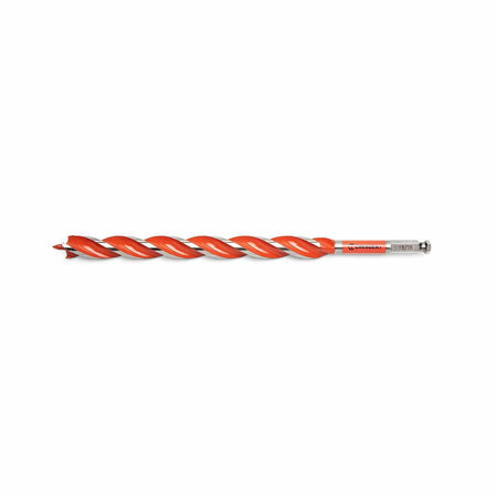 Horizontal profile of Crescent 1-1/8-inch auger bit highlighting a 12-inch drilling depth for thick wall stud framing.
