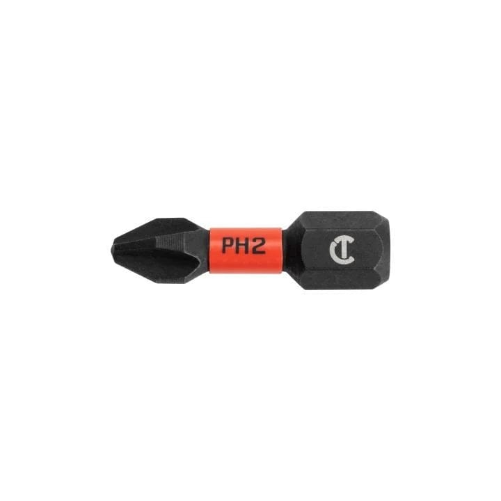 Crescent VORTEX impact power bit featuring a black oxide Phillips tip, a red torsion zone for impact absorption, and a hex shank with the Crescent logo on a white background