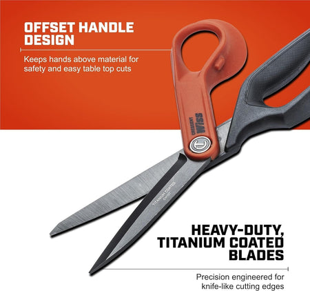 Feature graphic emphasizing the offset handle design and precision-ground blades, optimized for making clean and straight cuts through vinyl, plastic siding, and heavy roofing.