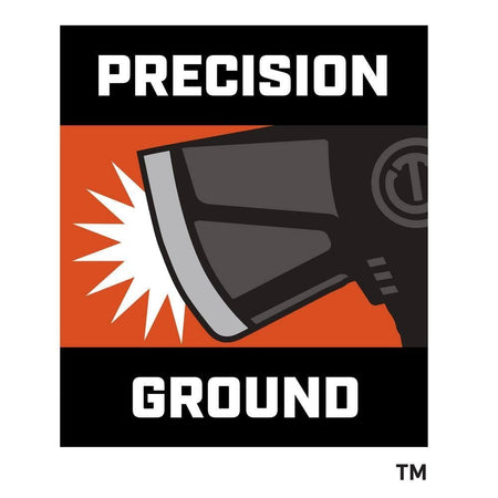 An infographic icon for the Crescent CW5T indicating Precision Ground blades, illustrating the high-performance cutting edge and specialized blade geometry for professional tradesmen.