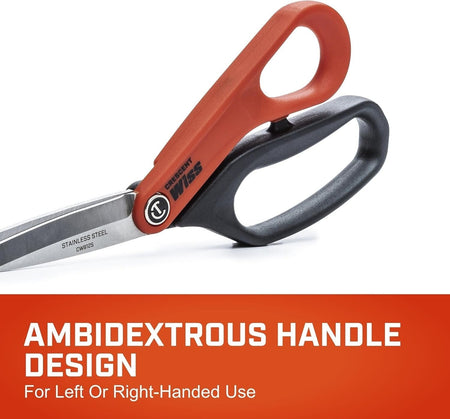 Close-up of the handle grip with a red text banner at the bottom reading "AMBIDEXTROUS HANDLE DESIGN For Left Or Right-Handed Use".