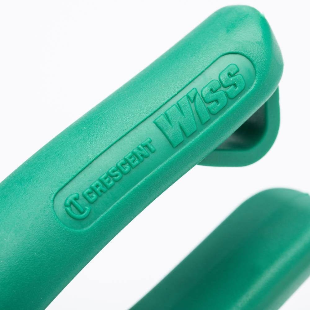 Close-up of the green non-slip grip handle showing the embossed CRESCENT WISS brand logo.