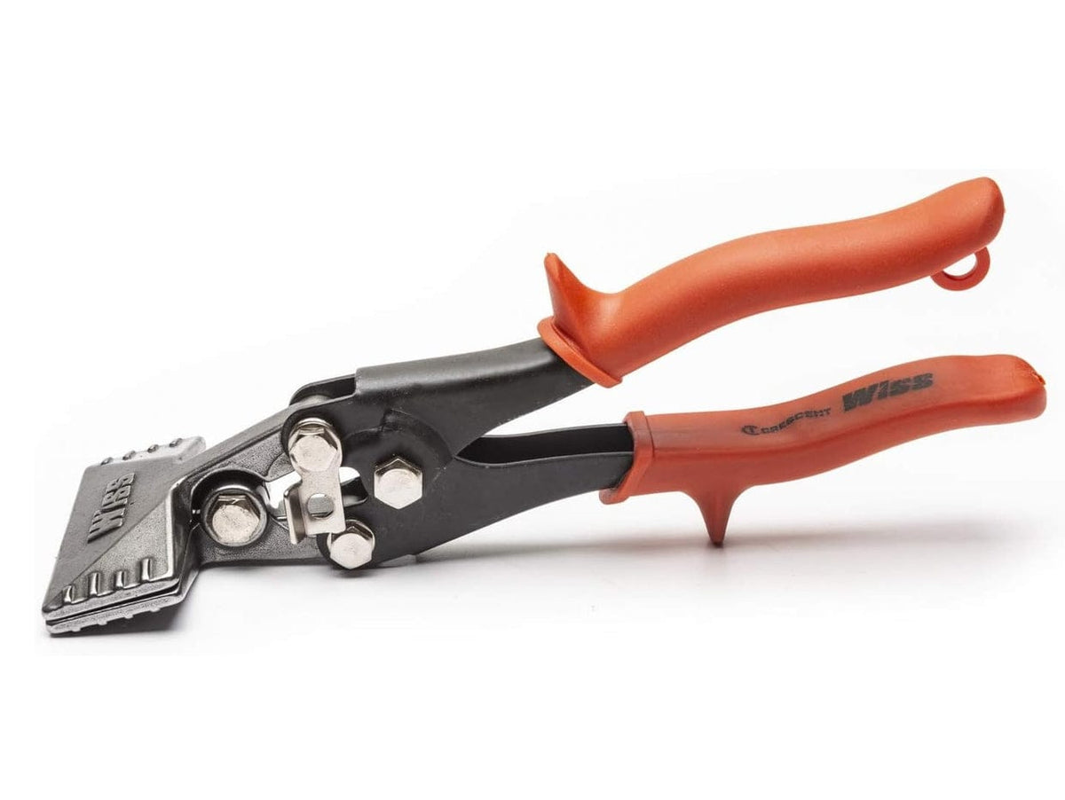 A side profile studio shot of the Crescent Wiss WS3N 3-inch hand seamer, showing the straight orange comfort-grip handles.