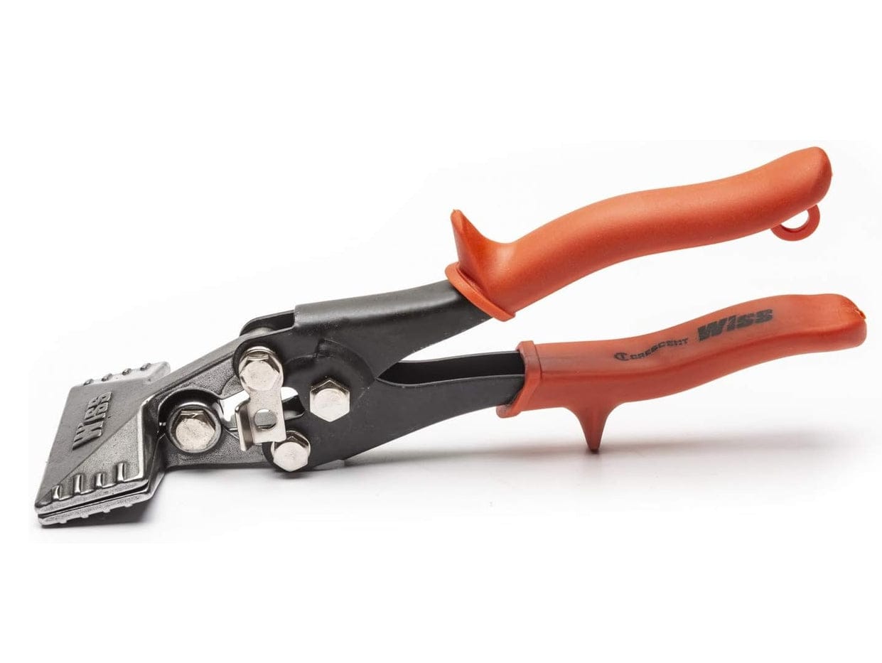 A side profile studio shot of the Crescent Wiss WS3N 3-inch hand seamer, showing the straight orange comfort-grip handles.