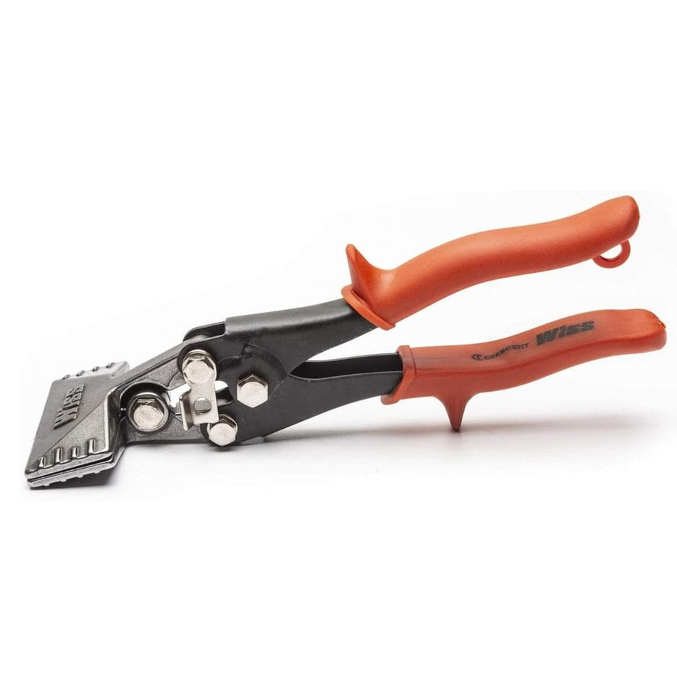 A side profile studio shot of the Crescent Wiss WS3N 3-inch hand seamer, showing the straight orange comfort-grip handles.