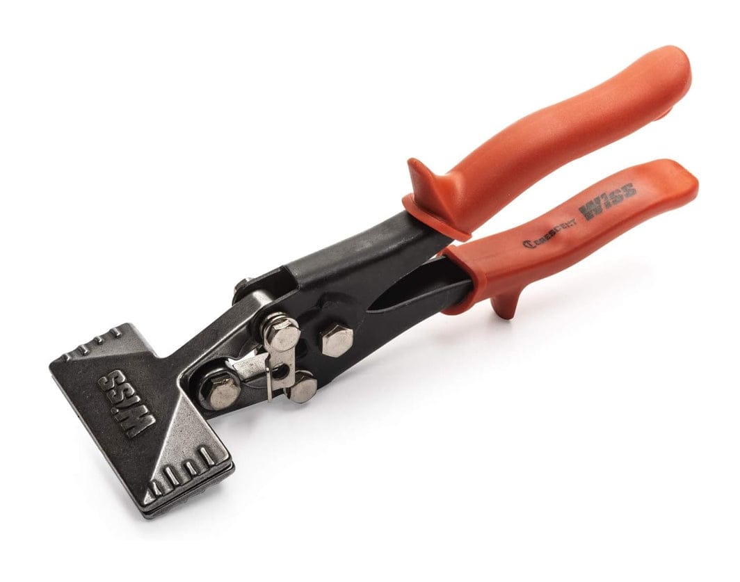 A three-quarter angle studio shot of the Crescent Wiss WS3N hand seamer, showing the depth markings on the 3-inch wide jaw.