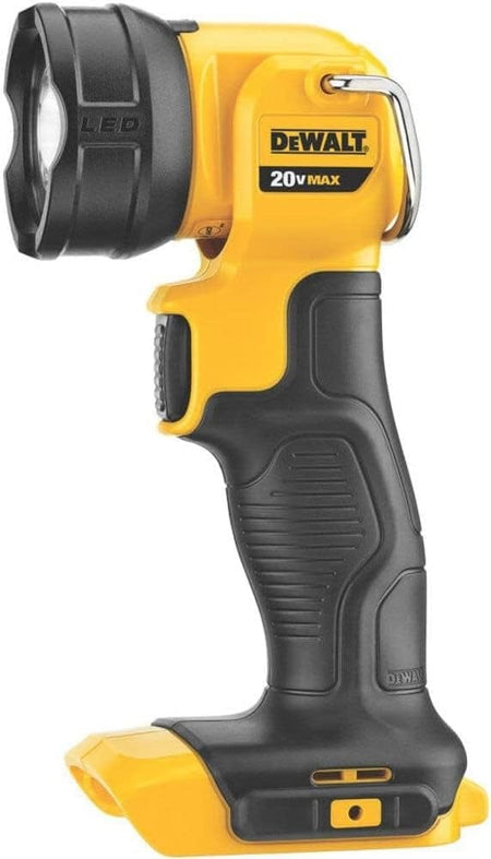 A side profile studio shot of the DEWALT 20V MAX LED work light (DCL040) from the combo kit.