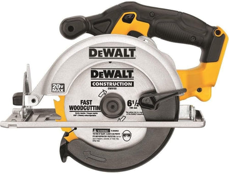 A close-up studio shot of the DEWALT 20V MAX 6-1/2 inch circular saw (DCS393) from the combo kit.
