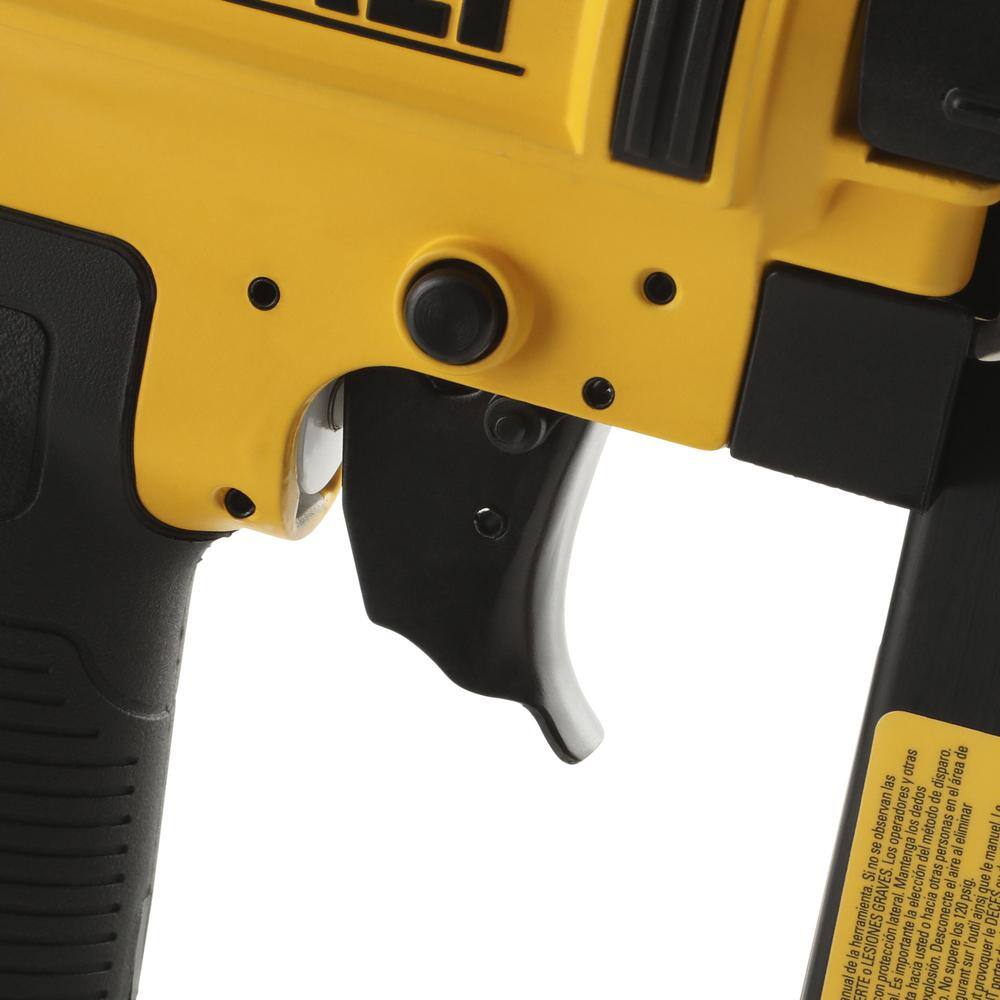 Close up view of the selectable trigger on the DEWALT finish nailer allowing users to easily switch between sequential and contact actuation modes.