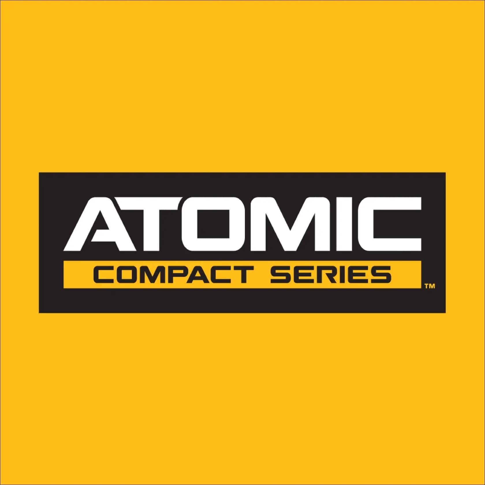 The official logo for the DEWALT ATOMIC Compact Series set against a solid yellow background. This branding represents the line of high-performance, lightweight cordless power tools included in the DCK225D2 combo kit.