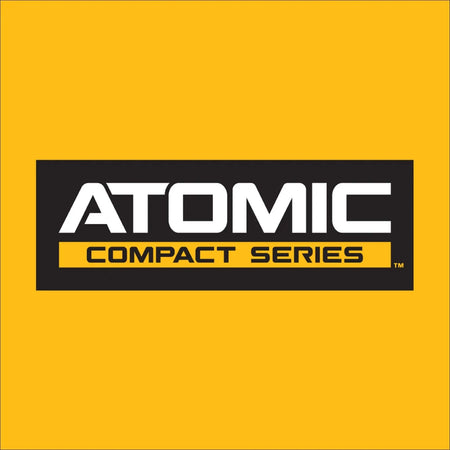 The official logo for the DEWALT ATOMIC Compact Series set against a solid yellow background. This branding represents the line of high-performance, lightweight cordless power tools included in the DCK225D2 combo kit.