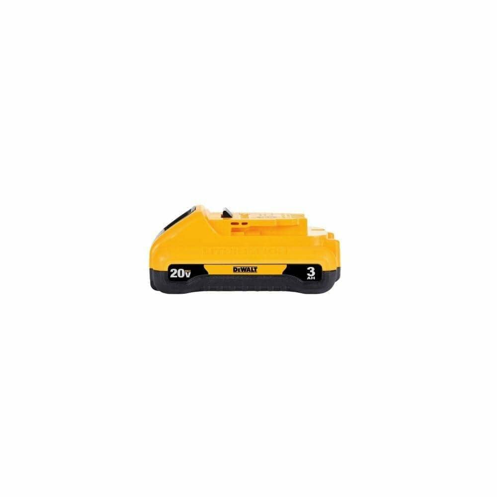 A side profile view of the DEWALT 20V MAX 3.0Ah compact battery.