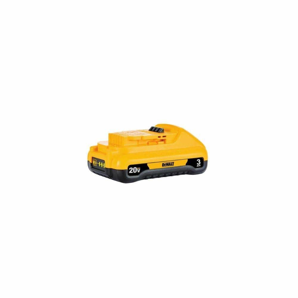 A side profile view of the DEWALT 20V MAX 3.0Ah compact battery.