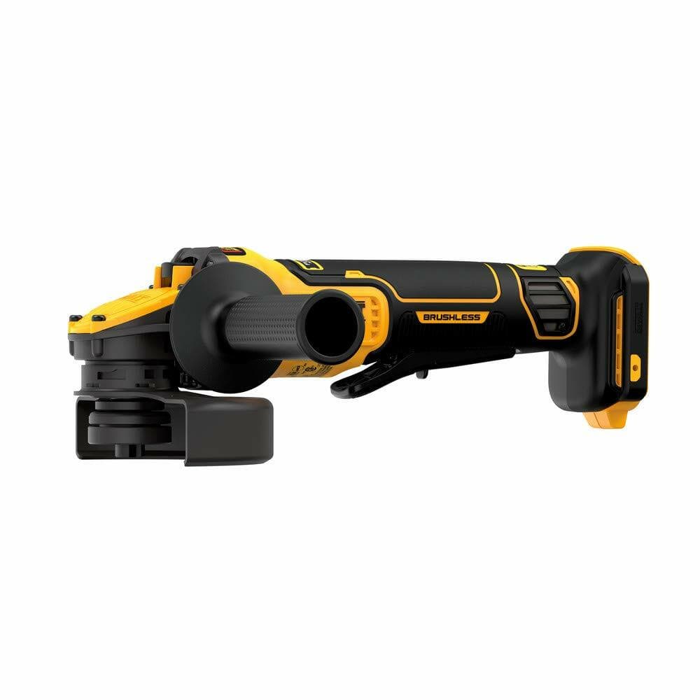 A right-side profile view of the DEWALT 20V MAX Cordless Angle Grinder with FLEXVOLT ADVANTAGE.