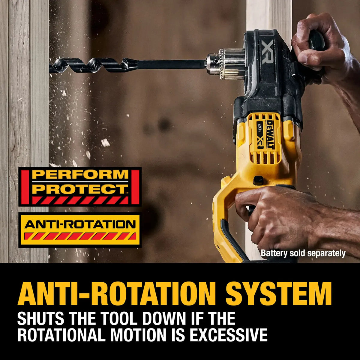 Anti Rotation System DEWALT 20V MAX XR 1/2 Inch Stud and Joist Drill DCD446B Compact Brushl ...
