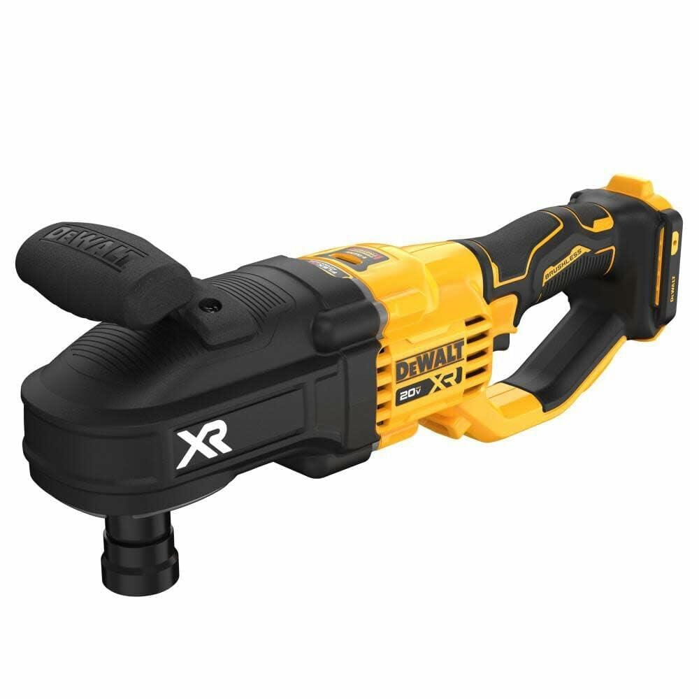 A top-down rear view of the DEWALT 20V MAX XR Stud and Joist Drill, highlighting the auxiliary handle