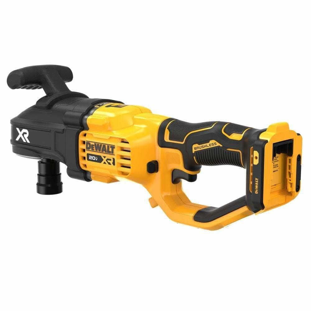 A rear three-quarter view of the DEWALT 20V MAX XR Stud and Joist Drill, showing the empty battery slot.