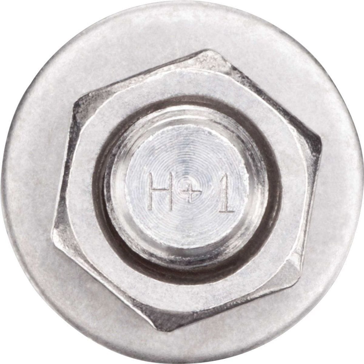 Top-down view of the DEWALT 3/8-inch Power-Stud SD1 anchor head showing the length identification code markings stamped into the carbon steel for easy post-installation inspection and compliance.