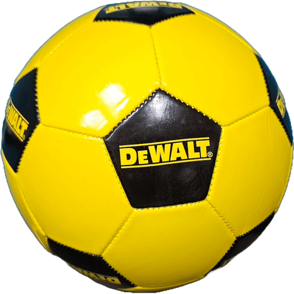 DEWALT Branded Soccer Ball Official Size Durable Synthetic Leather Training Ball Yellow and Black High Visibility Sports Equipment for Fans and Gifts