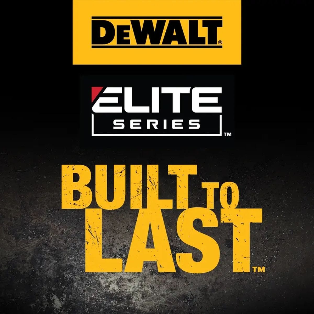 DEWALT Elite Series Built to Last emblem representing industrial-grade abrasive construction and durability.