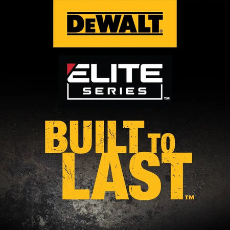 DEWALT Elite Series Built to Last emblem representing industrial-grade abrasive construction and durability.
