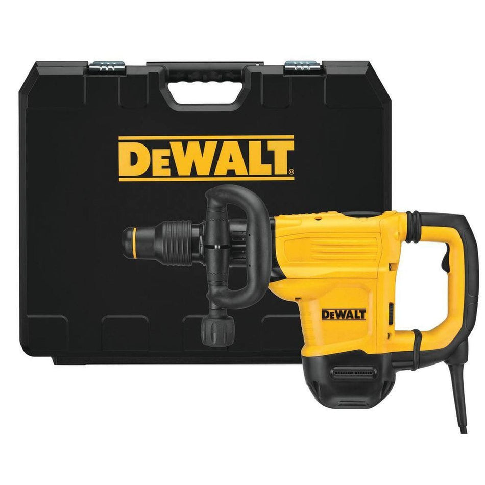 DEWALT D25892K SDS MAX chipping hammer kit shown with the heavy-duty black industrial storage box, providing a complete solution for demolition contractors and professional jobsite transport.