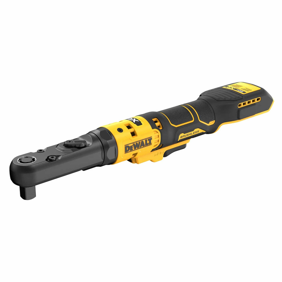 DEWALT DCF510B 20V MAX XR cordless sealed head ratchet featuring a brushless motor and ergonomic glass-filled nylon housing with a variable speed trigger.