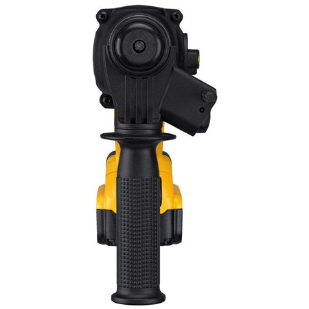 Rear-facing view of the DEWALT DCH133 rotary hammer illustrating the slim profile and vertical orientation of the D-handle for superior control in tight spaces.