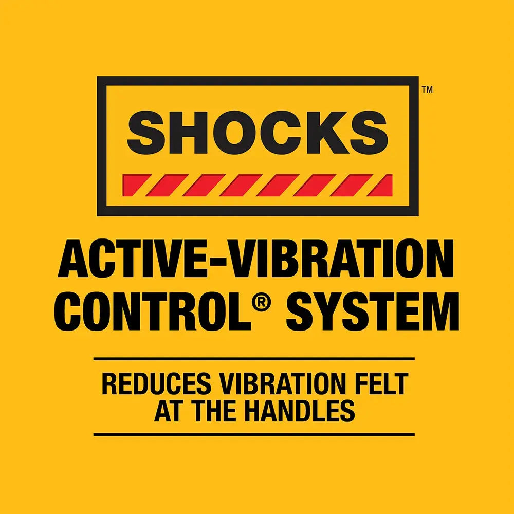A technical feature graphic for the SHOCKS Active-Vibration Control System. The icon emphasizes that this integrated technology reduces the level of vibration felt by the user at the handles during high-impact drilling and chipping tasks.
