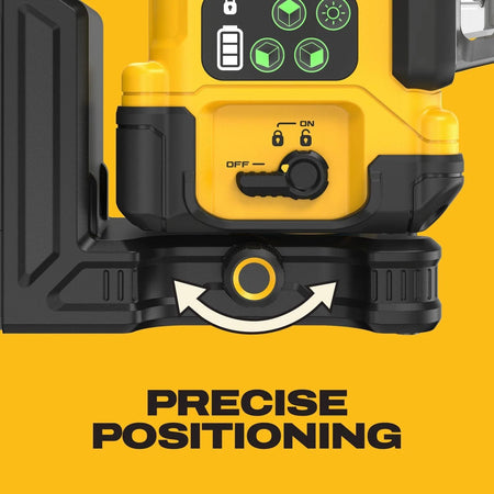 Close-up view of the DEWALT DCLE14361GB fine adjustment knob, demonstrating the precise positioning and control for micro-adjusting vertical laser lines.