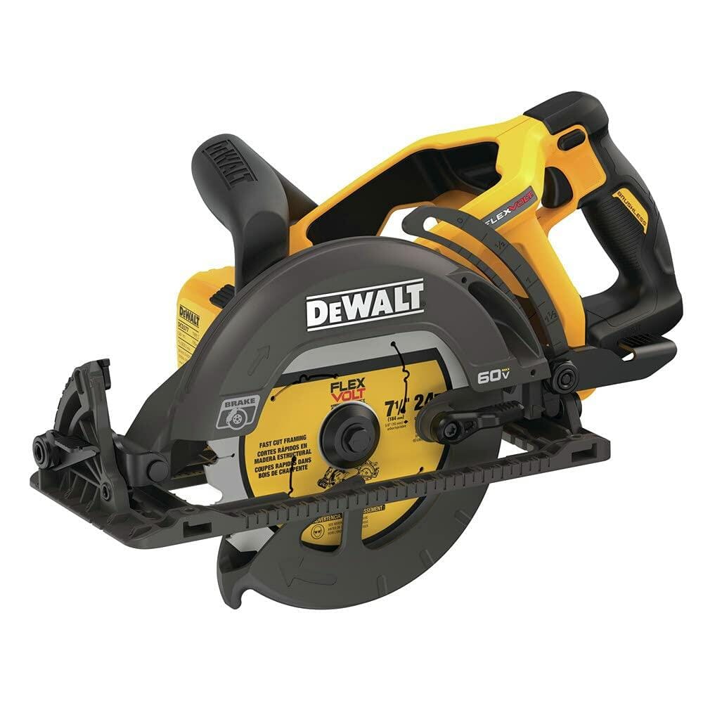 DEWALT FLEXVOLT 60V MAX 7-1/4 Inch Circular Saw for Framing, Tool Only with ergonomic handle and adjustable bevel system