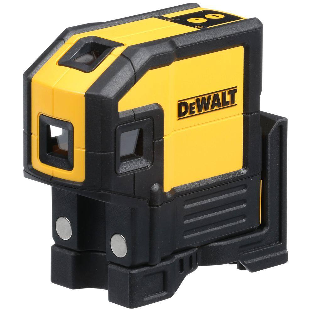 Front angled perspective of the DEWALT DW0851 Combination Laser highlighting the powerful magnets and the specialized design featuring raised clearance for accurate wall track layout.